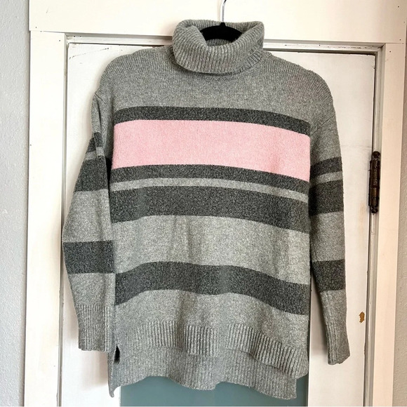 Talbots Sweaters - Talbots Gray Fireside Stripe Pullover Turtleneck Sweater Women Medium Petite